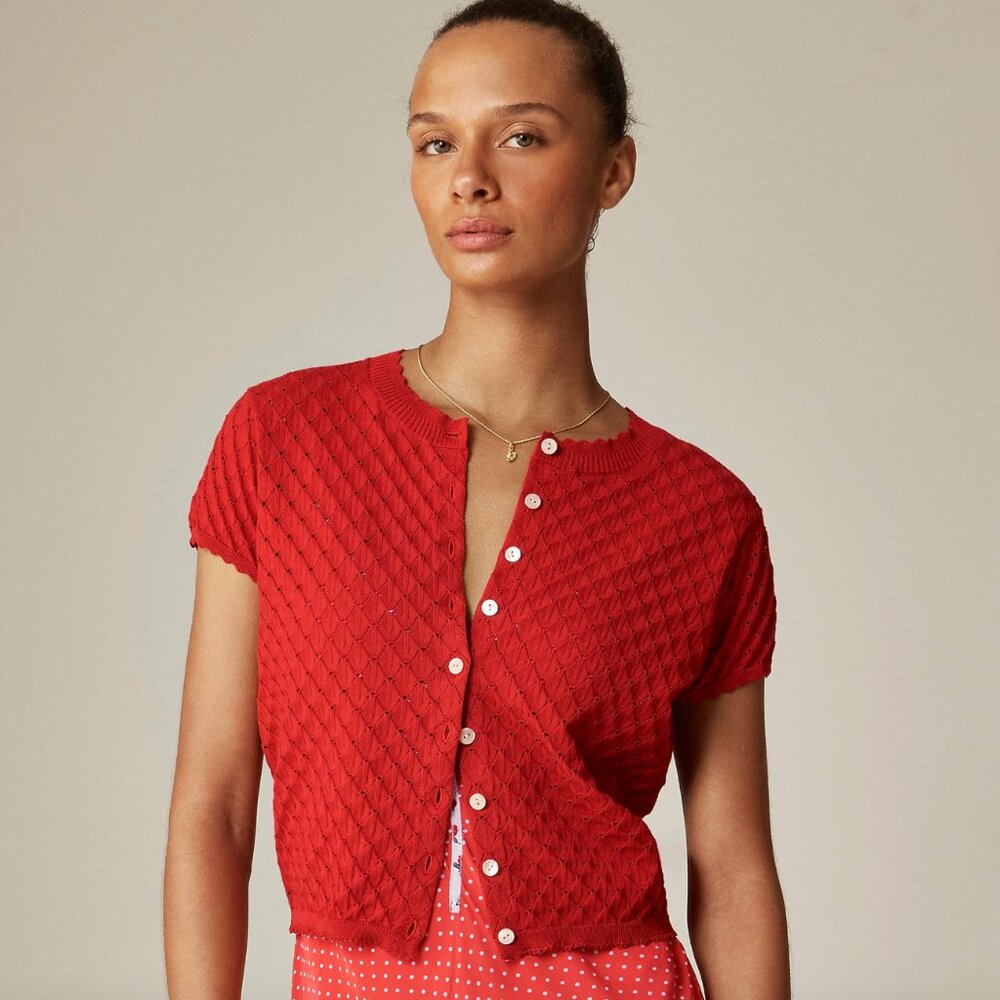 Rouje X J.Crew Ballade Short-Sleeve Cardigan in Vivid Maroon | Size S